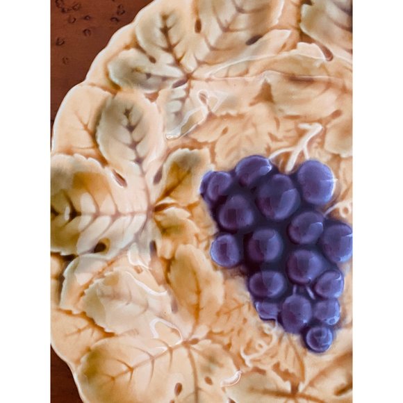 Majolica Plate Sarreguemines France Grape Fruit With Leaves 7.5 Inch - Picture 2 of 6